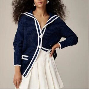 J Crew Sweater Womens XS Navy Blue White Striped Nautical Sailor Cardigan BZ484